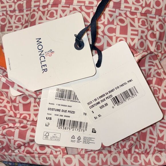 Moncler Monogram Logo 2-Piece Bikini Set Size XL NWT Pastel Pink Multi $520 - Picture 9 of 12